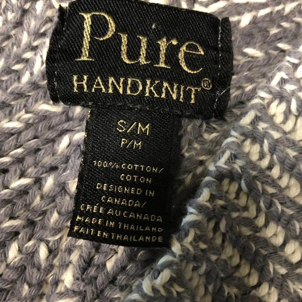 Pure Handknit Puritan Two-Tone Cream and Light Gray Knit Button-Front Cardigan